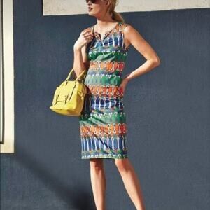 Boden “Newbury” Geometric Pencil Dress, Stretch Cotton Size 6 Long